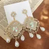 Baumeln Kronleuchter Vintage Luxus Übertrieben Platz Kristall Tropfen Ohrringe Für Frauen Mädchen Elegante Perle Pendientes Schmuck Geschenke
