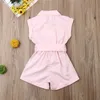 1-6Y Baby Girls Clothes Sleeveless Turn-down Collar One-Pieces Romper Solid Color Girls Jumpsuit Overalls Children Clothing 220525