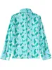 2022 Mulher chique blusa elegante impressa camisa feminina de peito de trespôs tampos de manga comprida Top de vestuário popkin solto L220725