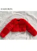 ZADORIN Neue Mode Frauen Crop Top Faux Pelzmantel Winter Dicken Flauschigen Langarm Kurzarm Stil Schlank Furry Pelz jacke Mäntel T220716