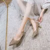 2022 CHAMPAGNE CEKIN Pumps Kobiety błyszczący brokat spiczasty palce buty buty srebrna impreza ślubna obcina 6cm220513