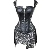 Bustiers Corsets Gothique Zipper PU Corset En Cuir Bustier Robe Ensemble Overbust Sexy Lingerie Femmes À Lacets Corselet Tops Jupe