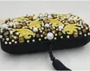 European and American style embroidered party evening bag handmade diamond black tassel clutch