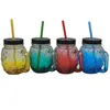 UPS Wholesale 16oz 500ml Colorful Crystal Diamond Glass Other Drinkware Drinking Cup with Cap Straws EE