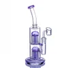 Verre Narguilés Double Chambre Bras Arbre Perc Bongs Diffuseur Conduites D'eau Brûleur À Huile Bubbler Dab Rig Shisha Avec Banger 14mm Joint Bleu Violet Vert Foncé Couleur