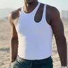 Men's Tank Tops Chic Men Shirt Solid Color Slim Fit Pullover Sleeveless Round Neck Special Asymmetric Sexy Top For Parties