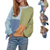 セーターの女性秋と冬の新しいブロックスプライシングランタンスリーブ揚げ生地ツイストコントラストカラーセーター