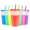 7 pezzi riutilizzabili bicchieri cambia colore 7 pezzi bicchiere da viaggio per bevande fredde con coperchio in paglia party 220509