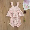 Kledingsets 2 stks Baby Summer Outfit Floral Print Square Neck Tank Tops Elastic-Taist Shorts Tracksuit voor Toddlers Girls 0-24 maanden Clothi