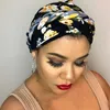Mulheres impressas Africanas Capéu de cabeceira pré-amarrada Cabeça de turbante de trança para mulheres Hijab Cap Africa Hapterwear