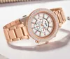 Pasek ze stali nierdzewnej Lignt Luksusowe eleganckie zegarki damskie Perfect Moment Pełny diamentowy okrągły kwarc Rose Gold Hardlex Watch Wlisth