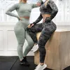Yoga Set Women Seamless Camouflage Long Sleeves Crop Tops High midje Leggings Fitness Sports Gym Camo Suits Workout Pants T200115