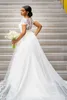 2022 Modest Short Sleeve V-neck Wedding Dress Vestidos De Novia Floral Lace Womens Bridal Dresses For Bride With Tail B051626