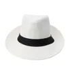 Fashion Summer Casual Unisex Beach Trilby Large Jazz Sun Panama Hat Paper Straw Women Men Cap met zwart lint 220617