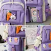 4 Pcs Sets Purple Colour Childrens School Backpack Kawaii Womens Backpack Bookbag School Bags for Teens Girls Mochila 220812