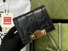 Реалфиновые кошельки 5A 676150 11CM Card Case Soild Blue Relaceed Кожаный черный кошелек для женщин с коробкой с пылью сумки