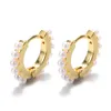 Hoop Huggie Elegant Vintage Pearl Earrings for Women Small Circle Fashion Korean smycken Kvinnlig öronringshoop