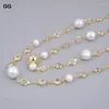 Collane a ciondolo gioiello 69 '' White Round Keshi Pearl Crystal Chain Color Trendy Gold Color for Women Charm Gioielliere