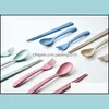 Set di posate Cucina Sala da pranzo Bar Giardino domestico Viaggio Stoviglie portatili Mti Colore Gambo di grano Cucchiaio Forchetta Bacchette 2 1Yy C R Drop Consegna