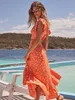 Set da due pezzi Donna Estate Bohemian Elegante Gonna da spiaggia Set senza maniche Scollo a V Crop Top Ruffle Maxi Gonne 2 pezzi Set 220602