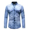 Casual shirts voor heren pure katoenen denim shirt mannen lange mouw gewassen vintage voor 2022 lente blauwe retro shirtsmen's