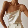 OOTN Elegant Spring Satin Black Cami Top Women Beige Silk Spaghetti Strap Camis Ladies Solid Draped Sleeveless Summer Camisole 220325