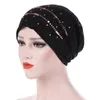 Gorro/caveira tampas finas turbantes de verão com shinestone feminino lenço de cabeça islâmica hijab hijab elástico macio fêmea plissada chapéu