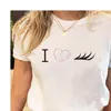 Mulheres cílios de olho estilo adorável estampa doce tees de desenho animado roupas tampos de fades de moda de moda de camiseta gráfica