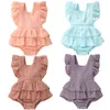 Citgeett Summer Solid 024M born Baby Girl Clothes Ruffle Cotton Romper Sleeveless Jumpsuit Outfit Sunsuit 220707