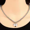 Kärlek hjärta hänge halsband för damer tjejer 6mm silver pärla kedja rostfritt stål smycken bling för gåvor 16-24 tum