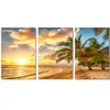 3 Pieces Modular Dusk Seascape Wall Art Canvas Painting Modern Beach Palm tree Poster and Prints Pictures for Living Room Decor