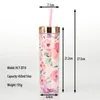 Wholesale! 16oz straight double layer plastic transparent tumbler with colorful straw water cup coffee cup Sea Freight