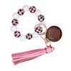 Brev buffel Plaid Keychain Träpärla armband Party Favor Tassel Handgjorda armband Pendant Fashion Wristlet Bandles Holder Wrist Ring Smycken