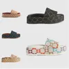 Chanclas de lona bordadas a la moda para mujer 2022, zapatillas deslizantes para niñas, sandalias de plataforma cubiertas de lona con caja y bolsas para el polvo