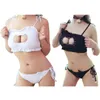 Cosplay Cat Hollow Keyhole BH met slip Lingerie-ondergoedset met ketting 62KE L220727