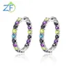 Hoop Huggie GZ Zongfa Fashion Natural Blue Topaz Amethyst Multi Gemstone Custom Jewelry 925 Sterling Silver Silver Large أقراط النساء 230206