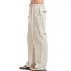 Mens Casual Lightweight Linen DrawStrintg Elastic Midje Summer Beach Pants With Pocket Joggers Trousers Men Pantaloon Plus Size 220713