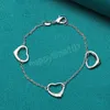 Pulsera de cadena de tres corazones de Plata de Ley 925 para mujer, joyería de moda para fiesta de compromiso y boda