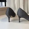 Moda 40 scarpe con tacco glitter nero/argento/grigio/oro PELLE DI VITELLO PELLE GENUINA 6,5 cm sexy a punta classica lucida