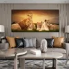 African Lion Family in the Savannah Canvas Paintings Wild Animals Posters Black and White Decorative Pictures Living Room Decor