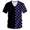 CJLM Men's Oversize V Neck Tshirt Cool 3D Print Purple LatticeT-shirt Man Fitness Short Sleeve Tee plaid Shirts Custom Dropship 220619