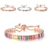 Bracelet coloré réglable en Zircon cubique plaqué or Rose pour femmes filles arc-en-ciel fête d'anniversaire bijoux de mariage cadeau