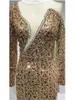 Casual Dresses Women Gold Luxury Prom Gowns Diagonal Collar Long Sleeve Diamonds Sequined Glitter Maxi Celebrity Evening Club Party Dresscas