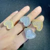 New Fashion Yellow White Gold Plated Bling CZ Heart Ring for Men Women for Wedding Party Nice Gift