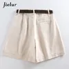 Jielur Shorts All-match 4 Solid Color Ceintures Casual Shorts Femmes A-ligne Taille Haute Mince Court Femme Chic S-XXL Dames Bas 220419