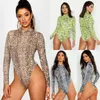 Kvinnors tv￥bitar byxor Kvinnor 2022 Kvinnor l￥ng￤rmad Slim Bodysuit Top Snake Skin Print Club Party Bodycon Jumpsuit Summer Autumn