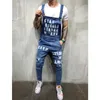 Erkek Kot Mandylandy Moda Yırtık Mektup Baskılı Tulumlar Merhaba Sokak Sıkıntılı Denim Önlüğü Adam Askı Pantolon Için Tulum