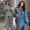 Sleep Lounge Korean Style Maternity Clothing Set Solid Color HoodiesBe J220823