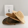 Chapéus de palha artesanais de cowboy ocidental Chapéus unisex ao ar livre Beach Hat Sunscreen Retro Hollow respirável Tampões