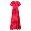 Summer Ladies Long Split Dress Polka dot Beach Maxi Women Evening Party Floor-length Hobo Sundress 220507